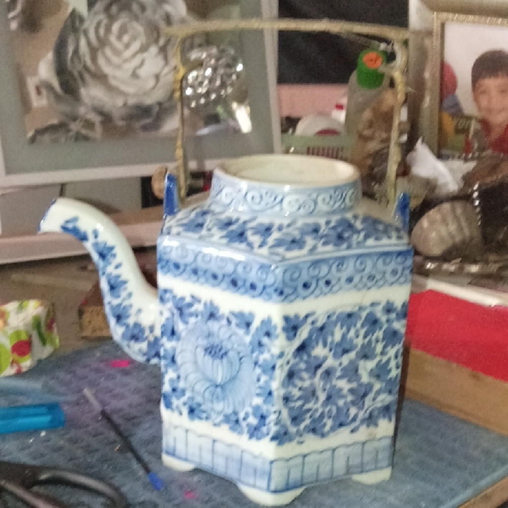 Blue and White Porcelain Teapot - Classic Home Art